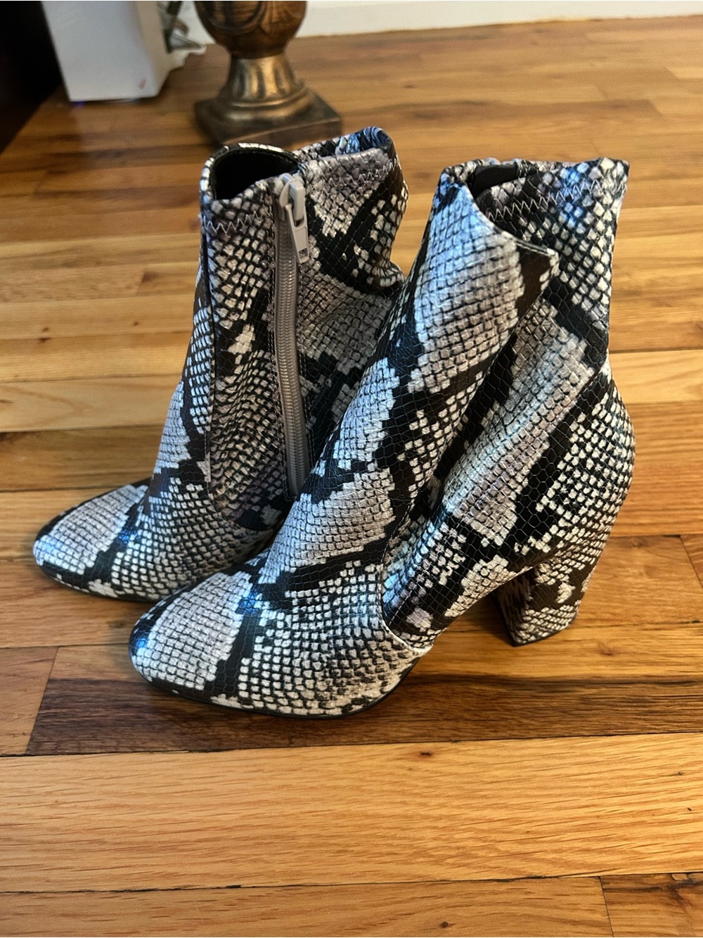 Snake-Print Ankle Boots - Black & White